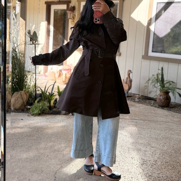 Belted Ralph Lauren Sz L Brown Polished Satiny Corduroy Trim Coat Jacket - Picture 3 of 12